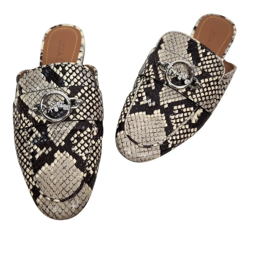 COACH Scotty Python Shoes Womens 6 Beige Snake Leather Loafer Mules Slip‎ On